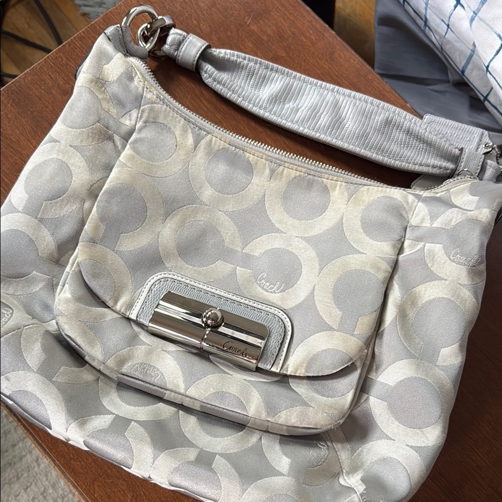 Coach Gray Signature Shoulder Bag with Silver Hardware